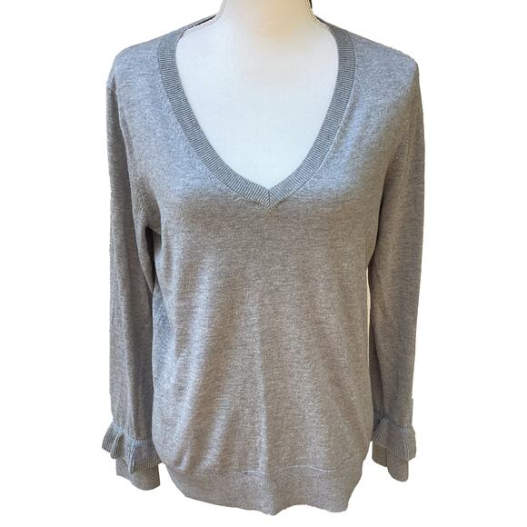 Banana Republic Luxe Light Gray V-Neck Cashmere-Blend Sweater Women's Medium - Picture 6 of 8